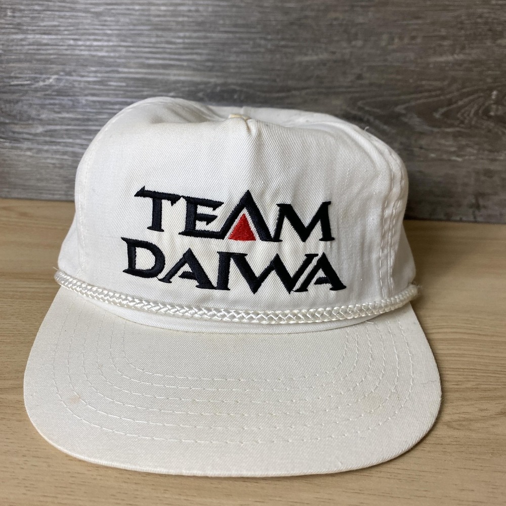 Vintage Team Daiwa Hat Cap Snap Back White Fishing Mens Bass Angler 90s